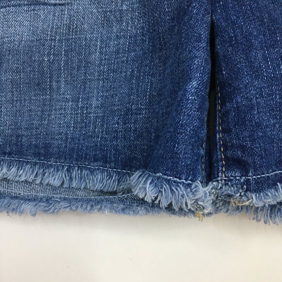 PAIGE Logo Hardware Medium Wash JIMMY JIMMY Raw Edge Hem Cut Offs Denim Shorts - Picture 7 of 11